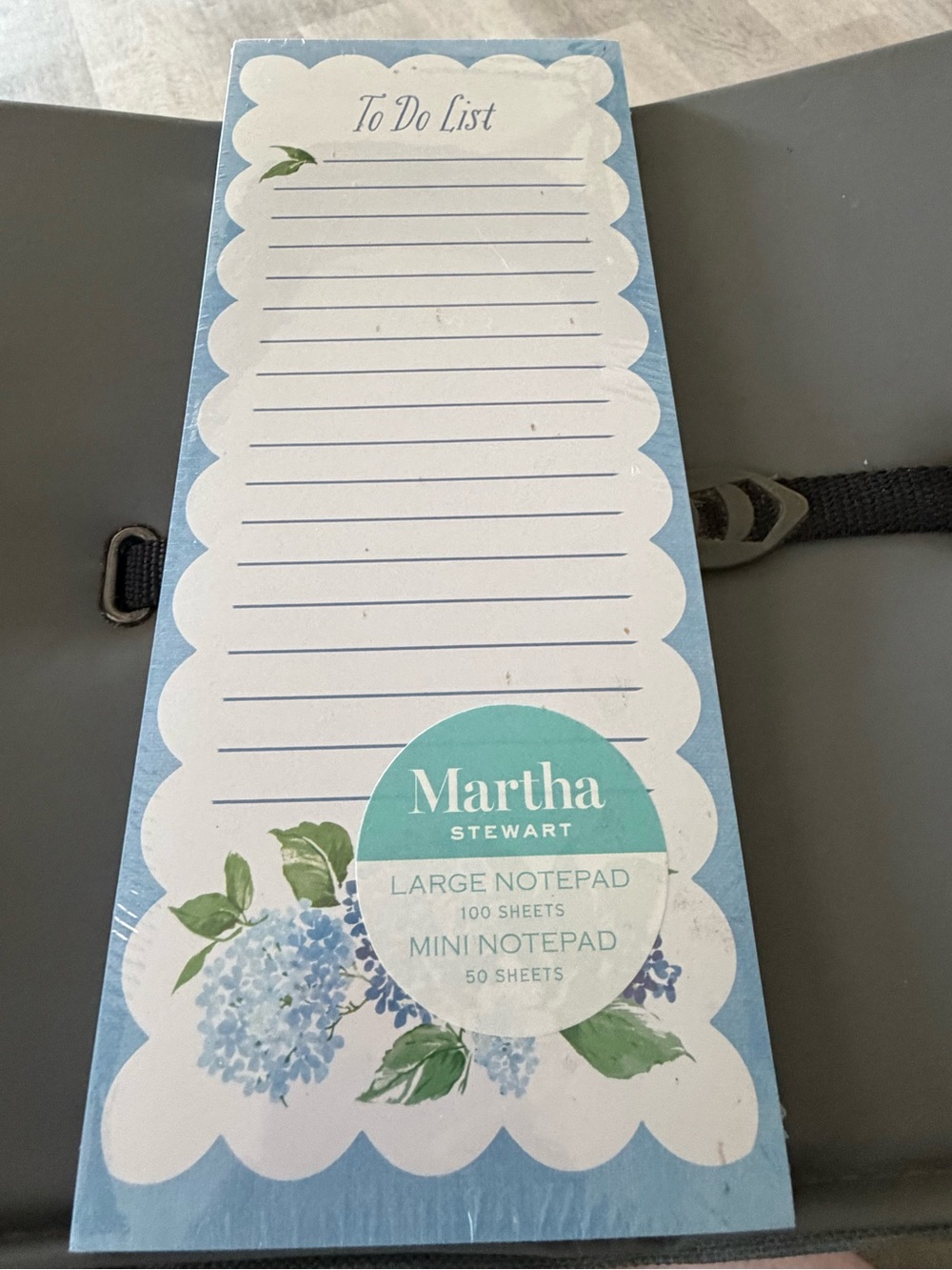 Martha Stewart Blue Floral To-Do Notepad with Green Leaf Accents